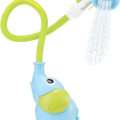 Yookidoo Baby Bath Shower Head – Elephant Water Pump with Trunk Spout Rinser – Control Water Flow from 2 Elephant Trunk Knobs for Maximum Fun in Tub or Sink for Newborn Babies (Blue)