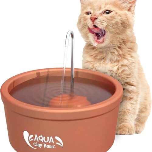 AMICUS – Aqua Clay Basic -Cat Water Fountain – Dogs&Cats&Pets&Small Animals Automatic Bowl Dispenser – Pet Drinking Waterer Bowls Indoor – Auto Kitty Watering Dish Supplies- 84.53 fl oz/ 2.5L