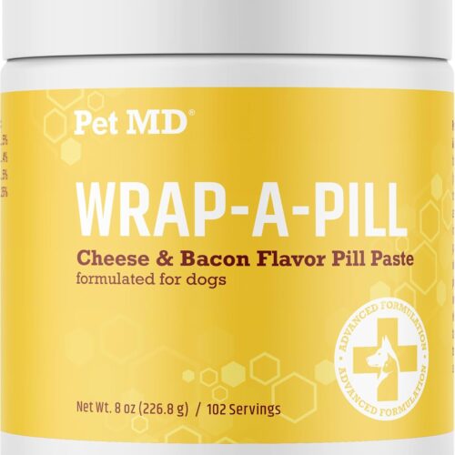 Pet MD Wrap A Pill Cheese & Bacon Flavor Pill Paste for Dogs – Make a Pocket or Pouch to Hide Pills & Medication – 8 oz