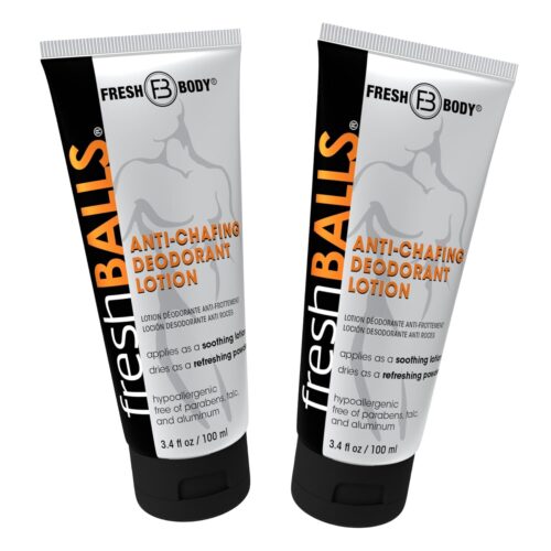 FRESH BALLS Lotion | Anti-Chafing Comfort Men’s Soothing Cream to Powder Ball Deodorant and Hygiene for Groin Area, 3.4 fl oz (Pack of 2)