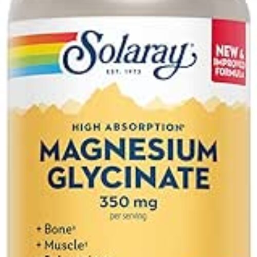 SOLARAY Magnesium Glycinate Capsules, Chelated Magnesium Bisglycinate w/BioPerine, Higher Absorption Magnesium Supplement – Bones, Muscles, Heart Support, Vegan (30 Servings, 120 VegCaps)