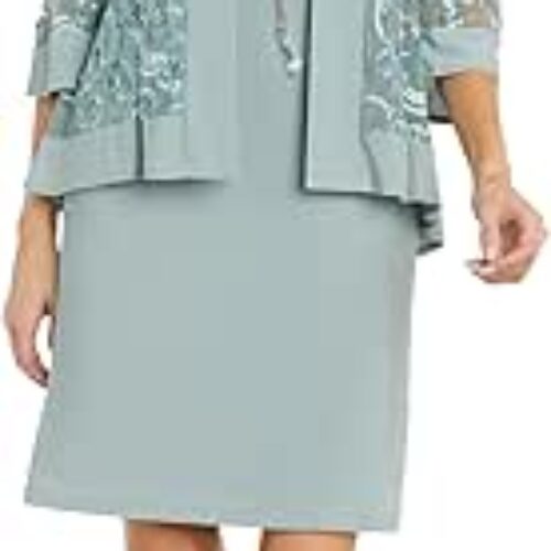 R&M Richards Women’s Dress and Jacket Set W/Attached Necklace, Sage