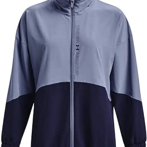 Under Armour Women’s Woven Full Zip Oversized Jacket, (767) Aurora Purple/Midnight Navy/Midnight Navy, Small