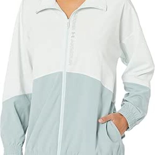Under Armour Women’s Woven Full Zip Oversized Jacket, (592) Illusion Green/Opal Blue/Opal Blue, Medium