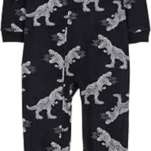 Carter’s Big-Boys’ 1 Pc Micro Fleece Footed Blanket Sleeper (US, Age, 12 Years, Dino/Black)