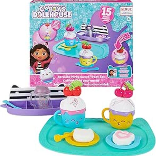 Gabby’s Dollhouse, Sprinkle Party Sweet Treat Set, Pretend Play Kitchen Hot Cocoa Party Set with Fruit & Sprinkles, Kids Toys for Girls and Boys 3+