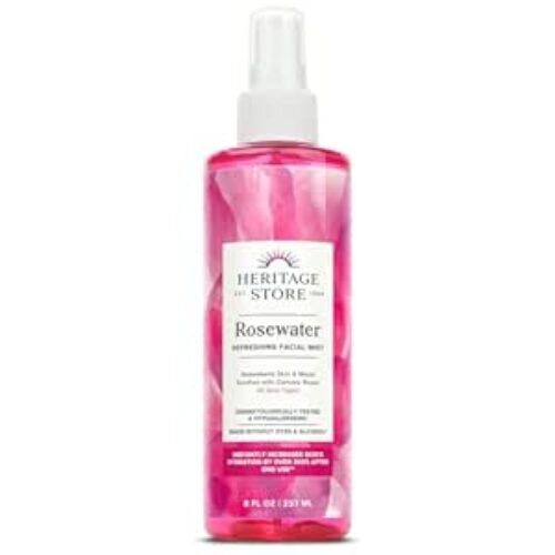 HERITAGE STORE Rosewater – Refreshing Facial Mist for Glowing Skin with Damask Rose, All Skin Types – Rose Water Spray for Face, Made Without Dyes or Alcohol, Hypoallergenic, Vegan, Cruelty Free, 8oz