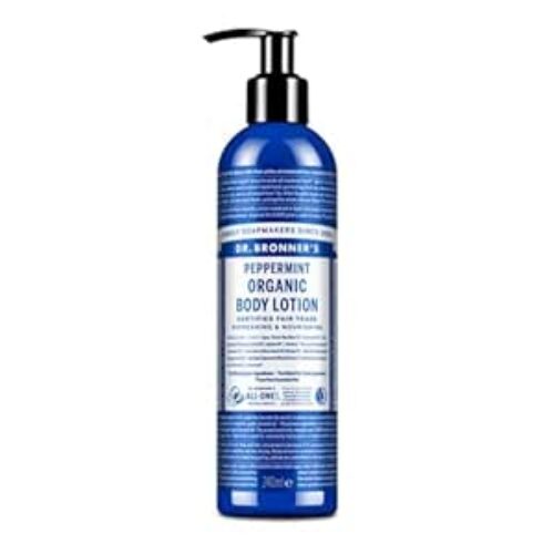 Dr. Bronner’s Organic Peppermint Hand and Body Lotion, Made with Organic Oils, Used for Face and Body, Certified Fair Trade & Vegan Friendly, 236ml Recycled Bottle