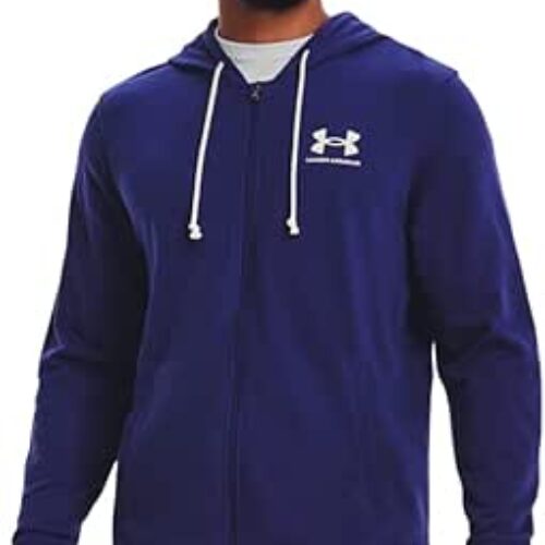 Under Armour Mens Rival Terry Full Zip, (468) Sonar Blue / / Onyx White, Small
