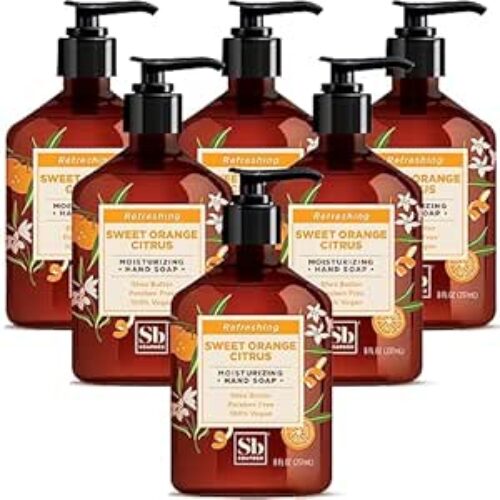 Soapbox Hand Soap, Sweet Orange Citrus Moisturizing Hand Soap for Bathroom & Kitchen with Pump Dispense, (6 Pack, 8oz Each)