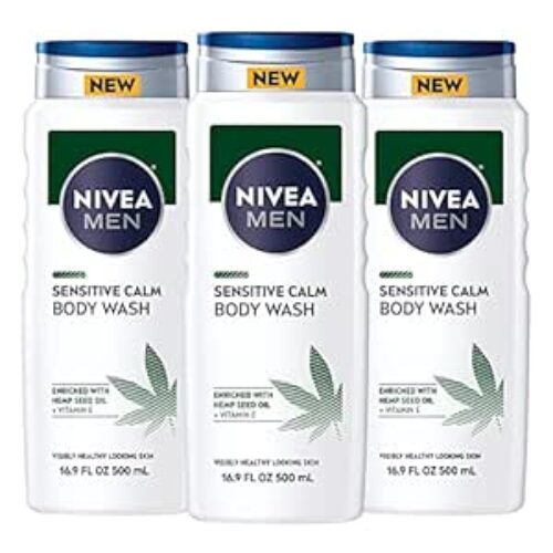 NIVEA MEN Sensitive Calm Body Wash with Vitamin E and Hemp Seed Oil, 3 Pack of 16.9 Fl Oz Bottles