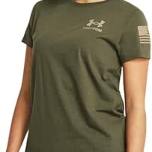 Under Armour Womens New Freedom Banner T-Shirt, (393) Marine OD Green / / Desert Sand, Large