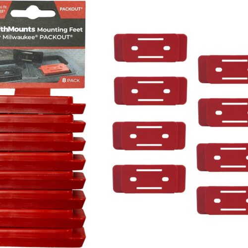 StealthMounts Mounting Feet for Milwaukee Packout (8 Pack) – Red | Adapter for Packout System | Mounting Feet for Packout | Made in UK