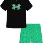 Under Armour UA PRINTED SHORT SET, BLACK/GREEN GEO, 3T