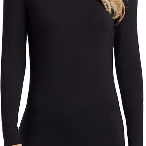 Cuddl Duds Women’s Softwear with Stretch Long Sleeve Crew Neck Top -Layering Top with Smooth Fabrication, Body-Hugging Fit, Black, Small