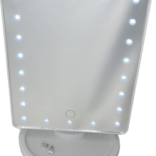 Vivitar LED Light Up Vanity Mirror, All in One Mirror, Cordless, Portable, Touch Sensor, Dimmable with 22 LED Lights, 360 Degree Rotation, Battery-Operated MR1107-WHT, White