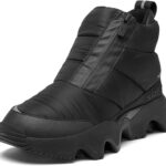 SOREL Women's Kinetic Impact Puffy Zip Waterproof Boot - Black, Sea Salt - 7