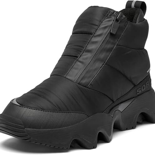 SOREL Women’s Kinetic Impact Puffy Zip Waterproof Boot – Black, Sea Salt – 7