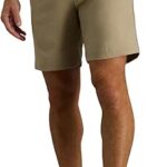 Haggar Men's Cool 18 Pro Straight Fit Flat Front 4-Way Stretch Expandable Waist Short, Khaki, 34
