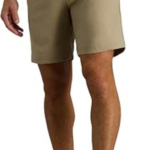 Haggar Men’s Cool 18 Pro Straight Fit Flat Front 4-Way Stretch Expandable Waist Short, Khaki, 34