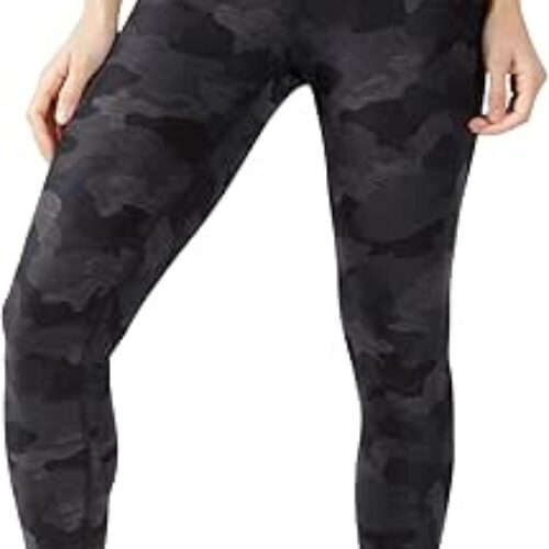 Yogalicious High Waist Squat Proof Soft Printed Ankle Leggings for Women – Black Camo Elastic Free – Large