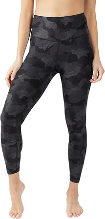 Yogalicious High Waist Squat Proof Soft Printed Ankle Leggings for Women - Black Camo Elastic Free - Large
