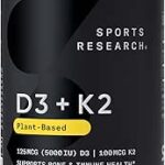 Sports Research® Vitamin D3 + K2 w/ Coconut Oil - Vegan Vitamin D 5000iu & Mk7 Vitamin K 100mcg for Bone & Immune Support - Vegan Certified · Non-GMO · Soy Free - 60 Softgels