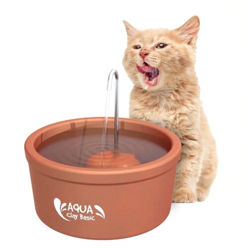 AMICUS – Aqua Clay Basic -Cat Water Fountain – Dogs&Cats&Pets&Small Animals Automatic Bowl Dispenser – Pet Drinking Waterer Bowls Indoor – Auto Kitty Watering Dish Supplies- 84.53 fl oz/ 2.5L