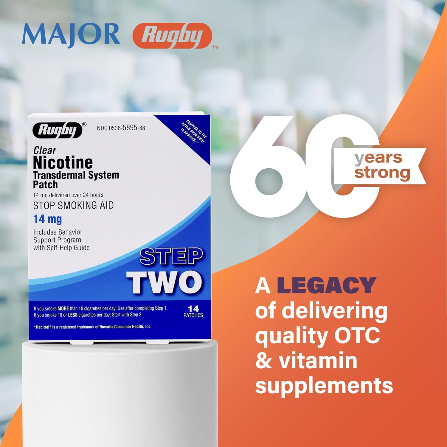 Rugby Clear Nicotine Patches - 14mg Transdermal System Patch - Smoking or Vaping Quitting Aid - Step 2 - 14 Count (1-Pack) - Image 2