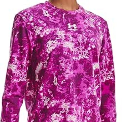 Under Armour – Womens Rival Terry Print Crew Long-Sleeve T-Shirt, Color Strobe/White (577), Size: X-Large