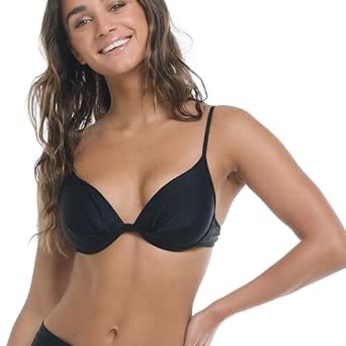 Body Glove Women’s Standard Smoothies Greta Solid Molded Cup Push Up Underwire Bikini Top Swimsuit, Black, Medium