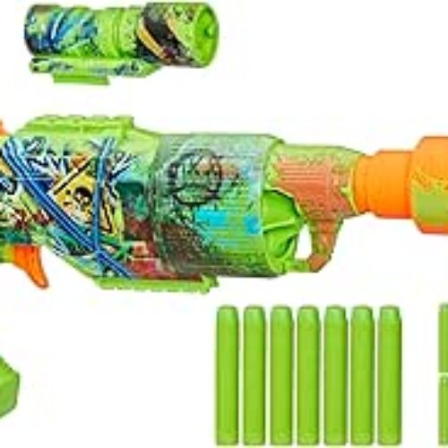 NERF Zombie Driller Dart Blaster, 16 Nerf Elite Darts, Rotating 5 Dart Cylinder, Removable Scope, Outdoor Games, Ages 8+