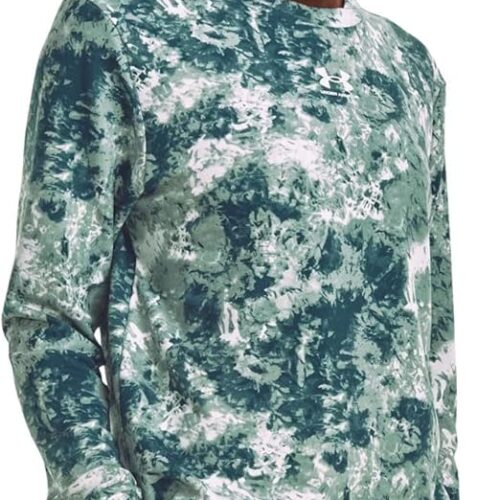 Under Armour – Womens Rival Terry Print Crew Long-Sleeve T-Shirt, Color Opal Green/White (781), Size: X-Small