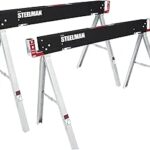 Steelman Work Table Folding Sawhorses, Set of Two, Durable Steel Construction, Folding Legs, 2x4 Table Support Arms, 2,200 lb. Combined Loading Capacity