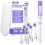 Metal Electric Toothbrush with UV Mode, Vibration and Oscillation Electric Toothbrush for Adults, 6 Brush Heads & Travel Case & Dust Cover, 5 Modes & Built in Timer, One Charge Last 120 Day（Sliver）