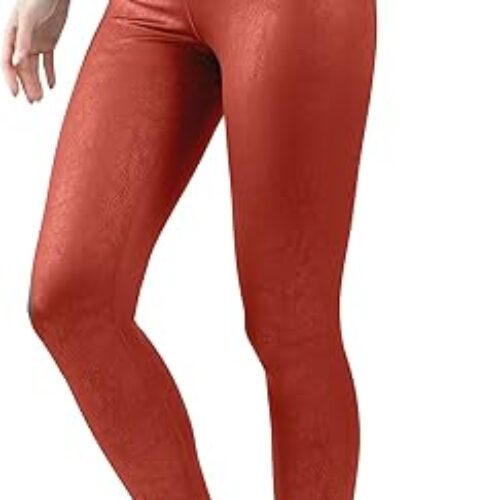 90 Degree By Reflex Womens High Waist High Shine Faux Leather Disco Ankle Leggings – Cracked Port Royale – Large
