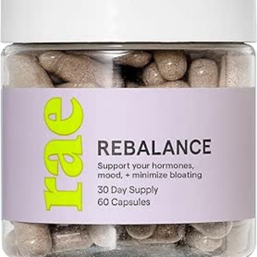 Rae Wellness Rebalance – Hormone Support with Vitamins A, C, E, St. John’s Wort, Digestive Enzymes and More – Menstruation Support Supplement – Vegan, Non-GMO, Gluten-Free – 60 Caps (Pack of 1)