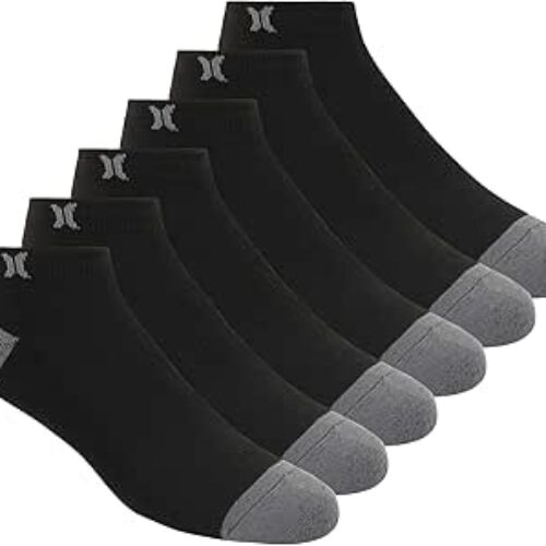 Hurley mens 6 Pack 1/2 Terry Low Cut Socks, Newsprint, 10 US