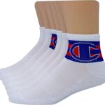 Champion Men's Double Dry Moisture Wicking Ankle Socks 6, 8, 12 Packs Availabe, White with Buckle C-6 Pack, 6-12