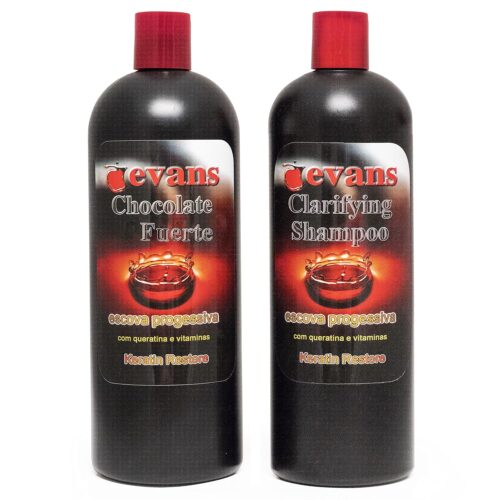 evans COMBO PACK Brazilian Keratin Hair Smoothing Treatment Blowout Straightening System – Strong 32 fl oz + Clarifying Shampoo 32 fl oz