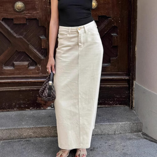 High Waist Slit Workwear Denim Skirt Women’s Clothing