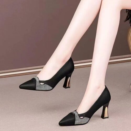 Womens Elegant Pointed-toe Chunky-heel High Heels