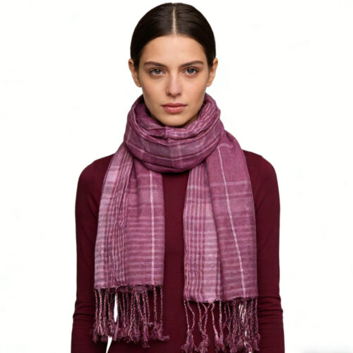 2pcs Bright Color Block Fuchsia Yarn-Dyed Scarf,Luxe Look For Evening Wear,Scarf,vacation,daily Life,evening Party,Office Appropriate Subtlety For Women Men